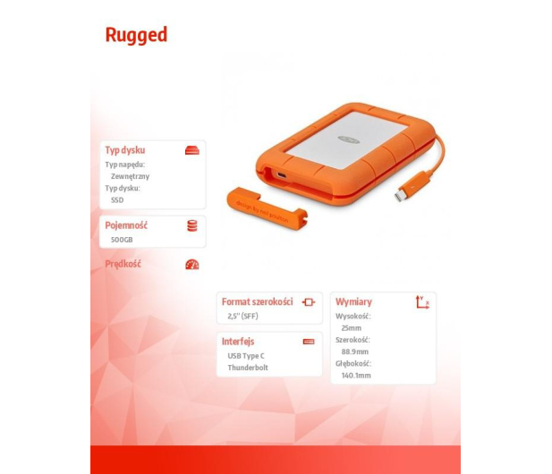 LaCie Rugged SSD 500GB Thunderbolt Pomarańczowo-Szary - 377198 - zdjęcie 2